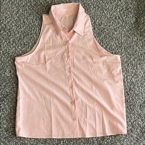 Elegant Pink Sleeveless Button-Down Shirt